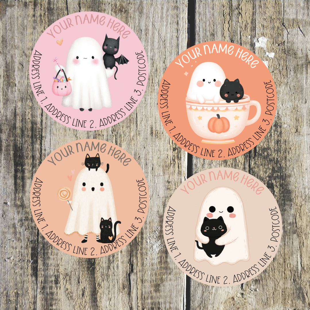 Ghostly Cat Round Address Labels