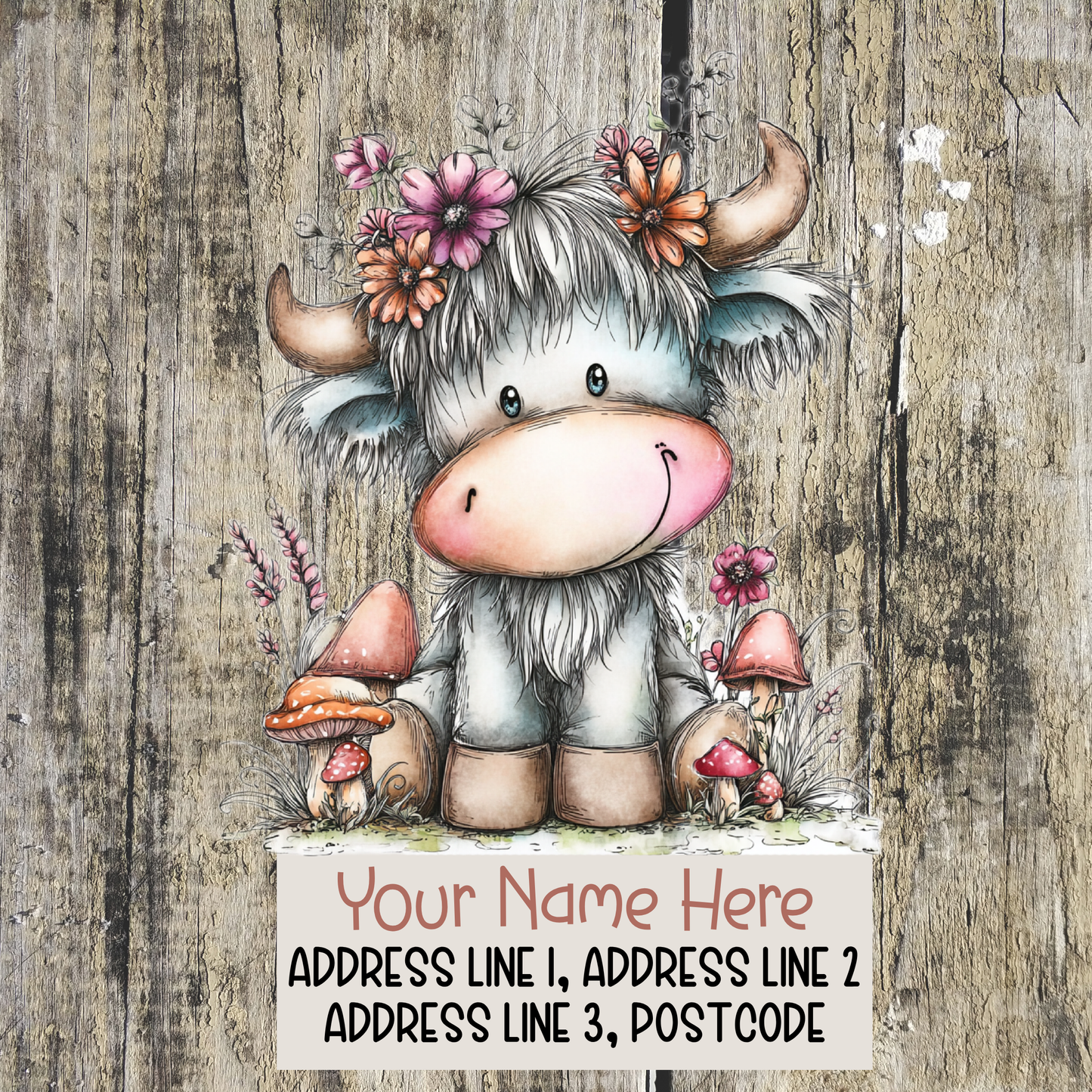 Autumn Floral Highland Cow Address Labels