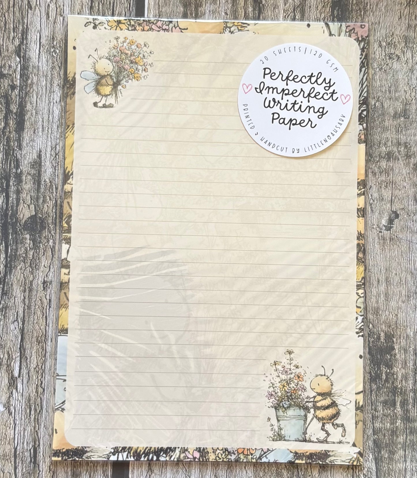 Yellow bee perfectly imperfect writing paper