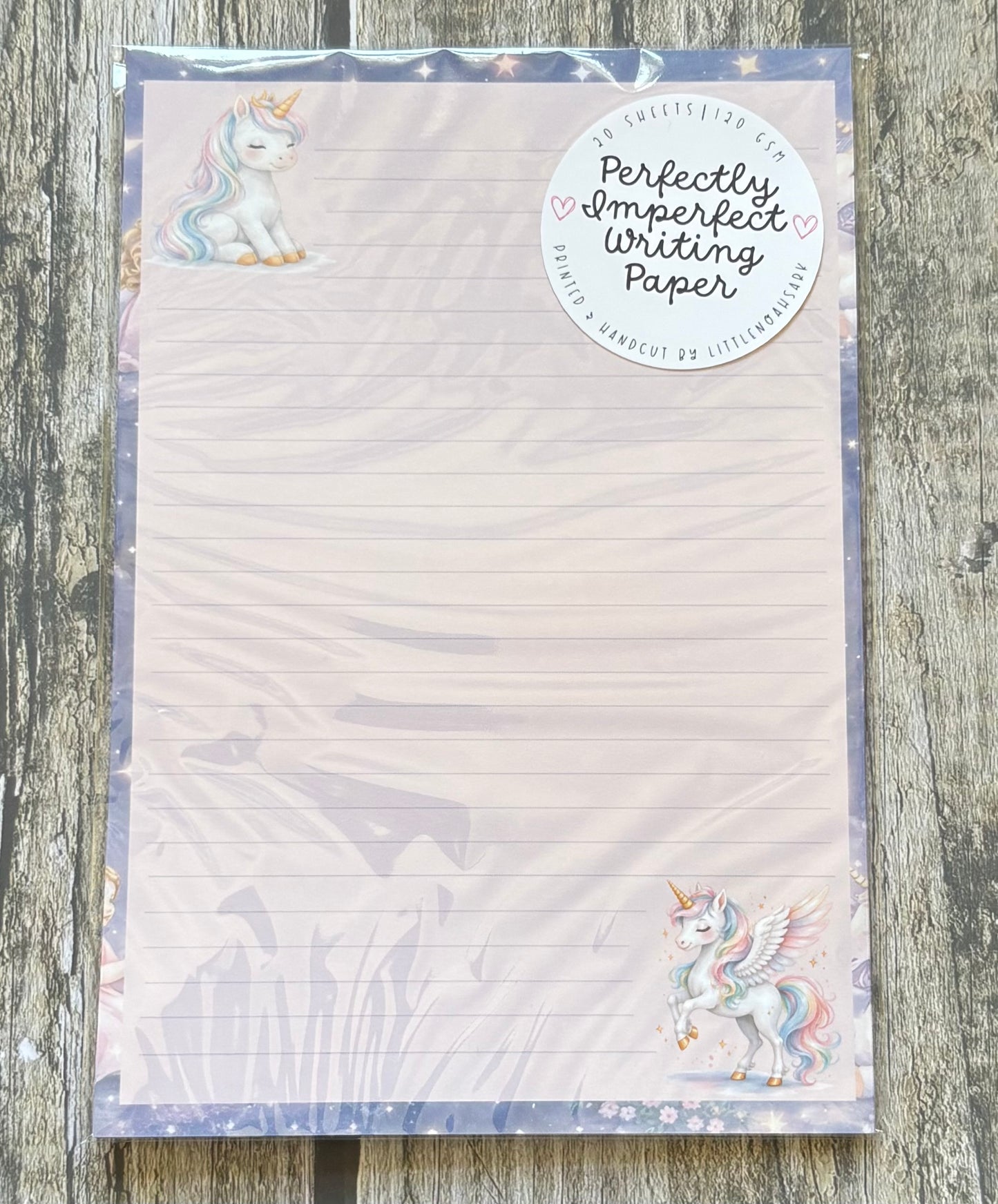 Purple unicorn perfectly imperfect writing paper