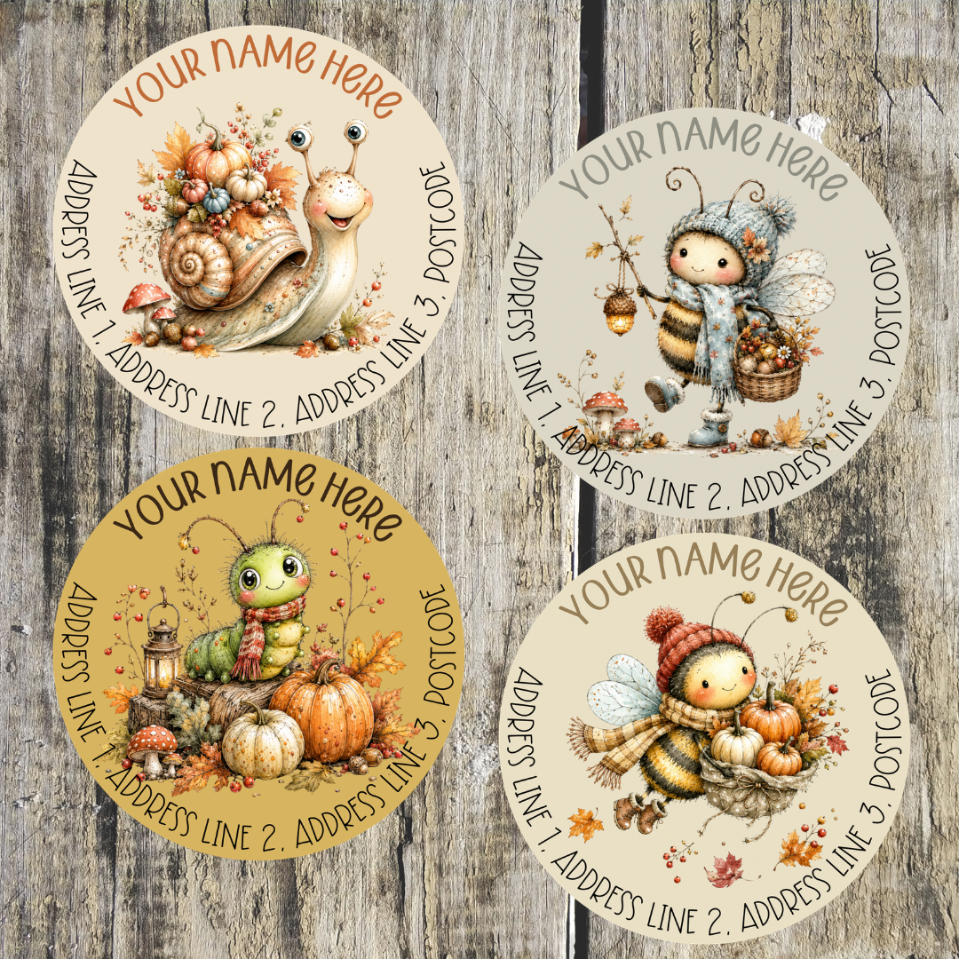 Autumn Animal Round Address Labels