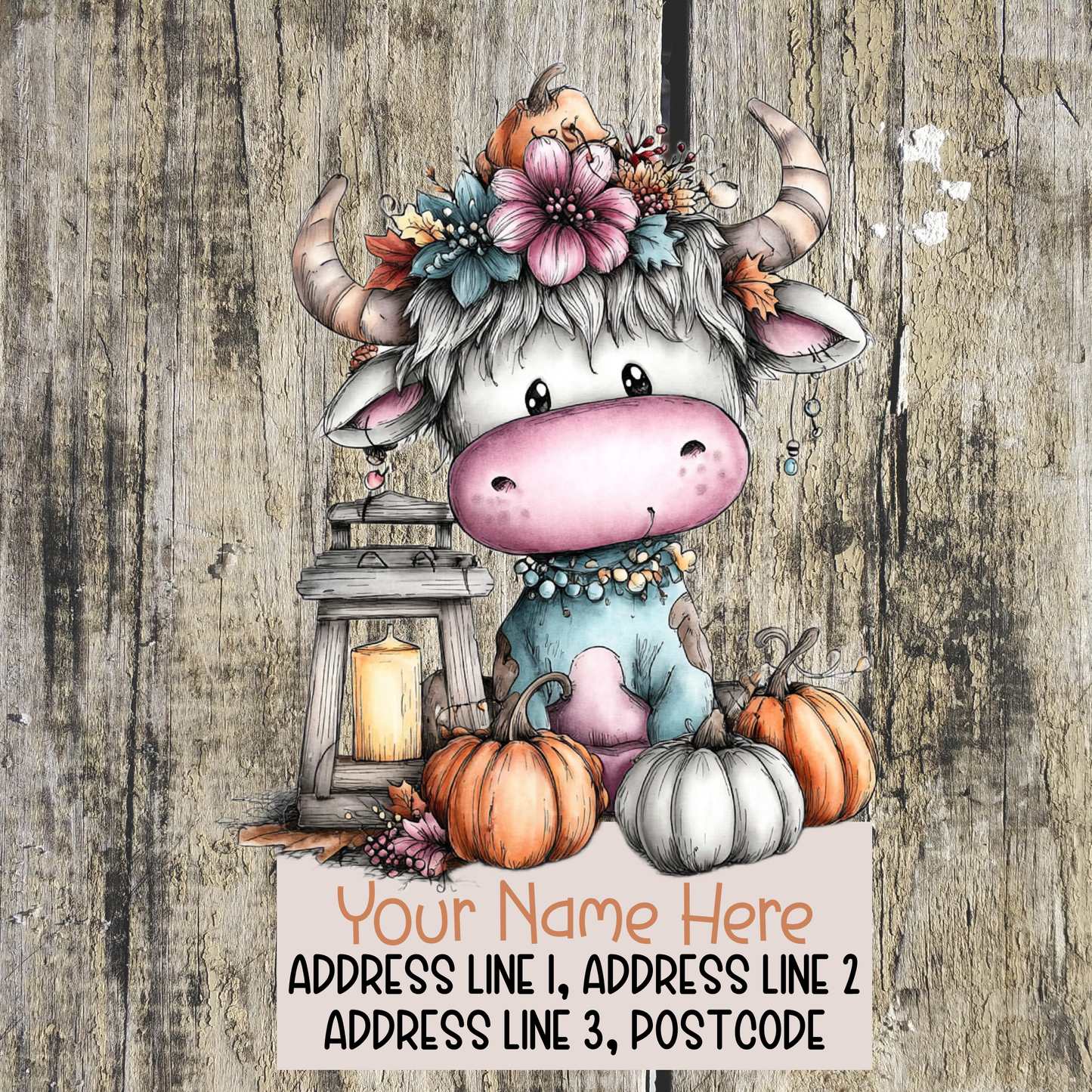Autumn Floral Highland Cow Address Labels