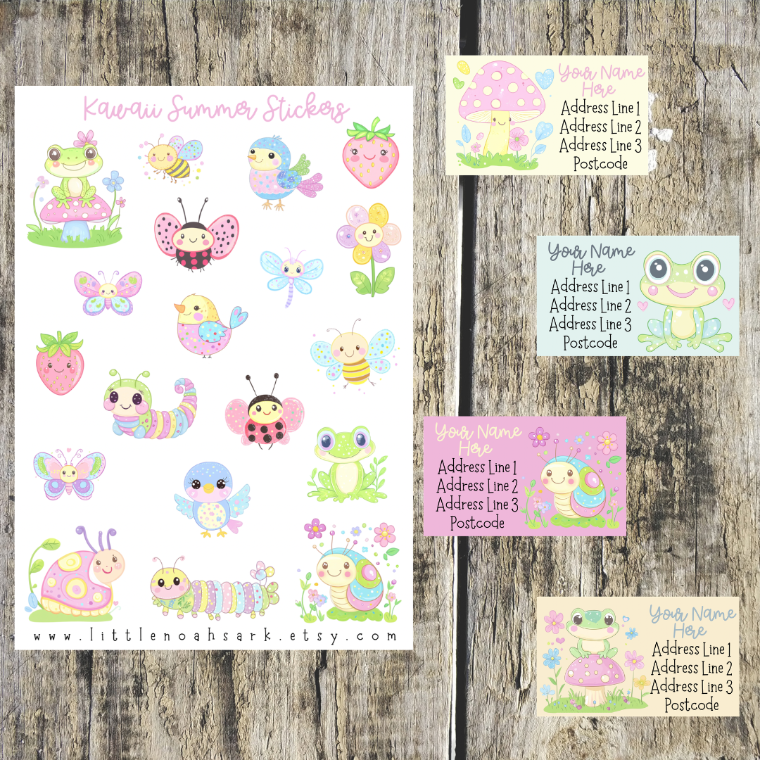Kawaii summer address labels & stickers