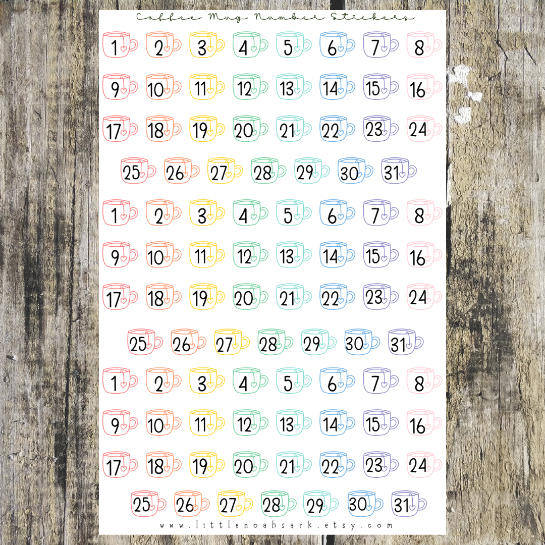 Coffee Mug Number Stickers
