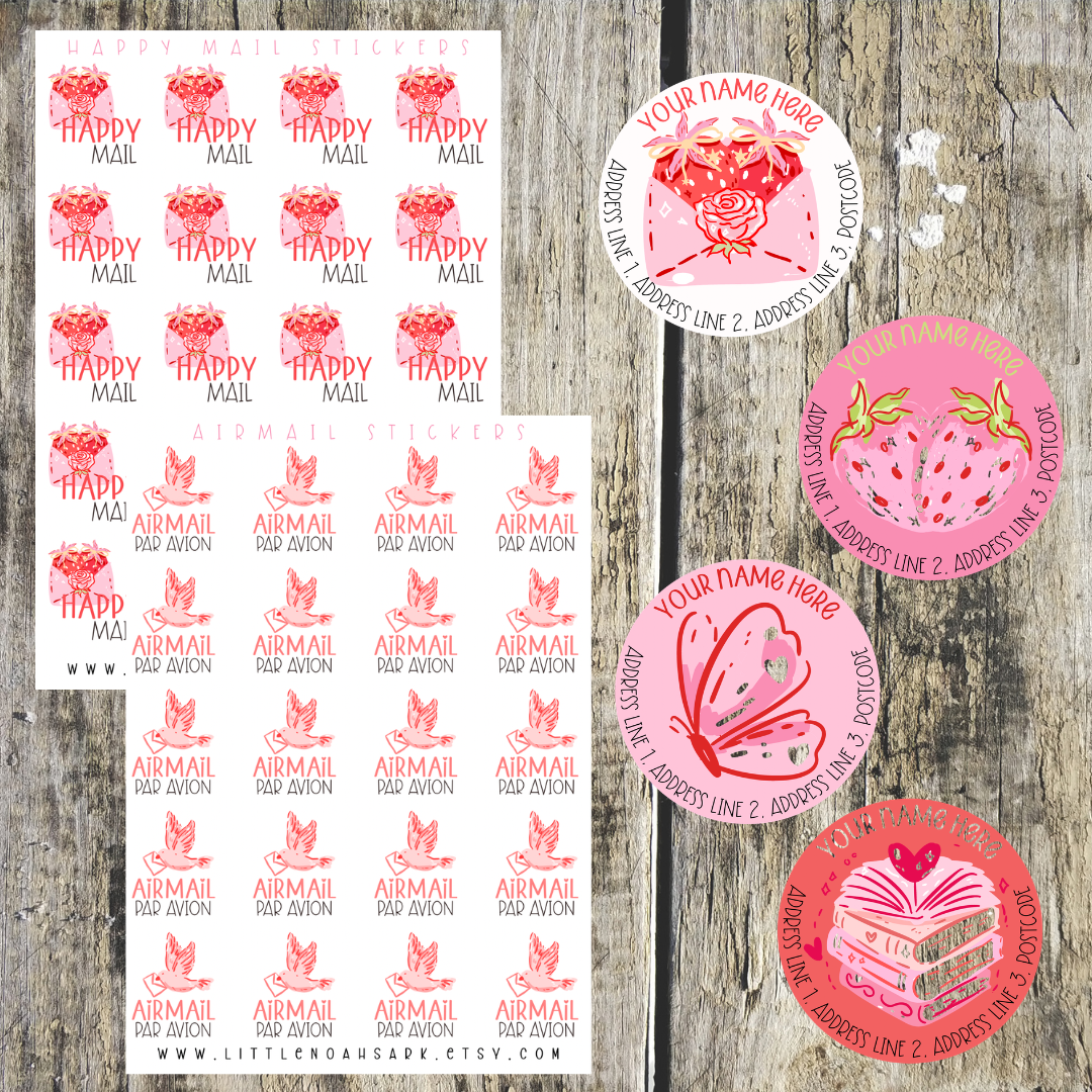 Pink Strawberry Mail mini label bundle