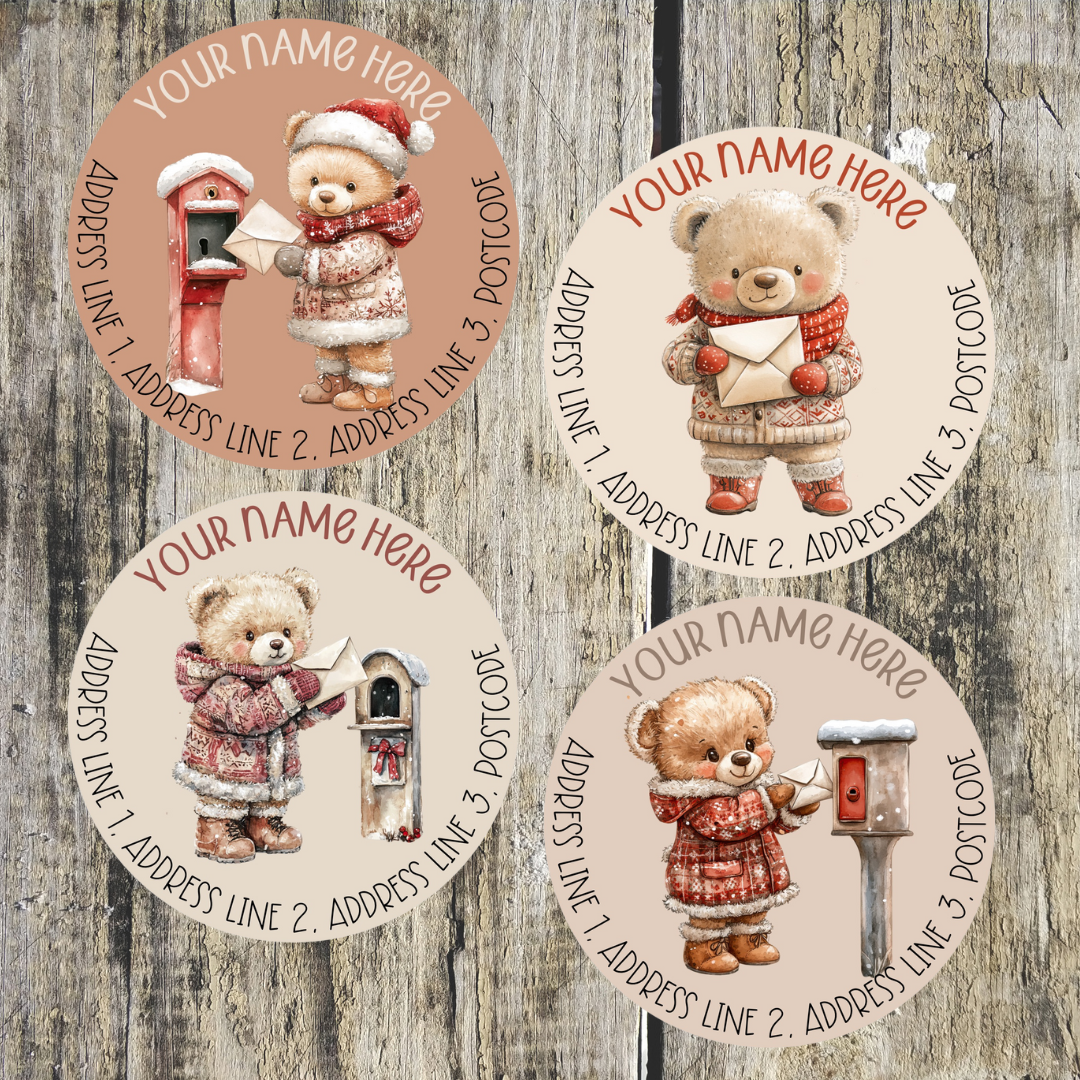Christmas Bear Round Address Labels