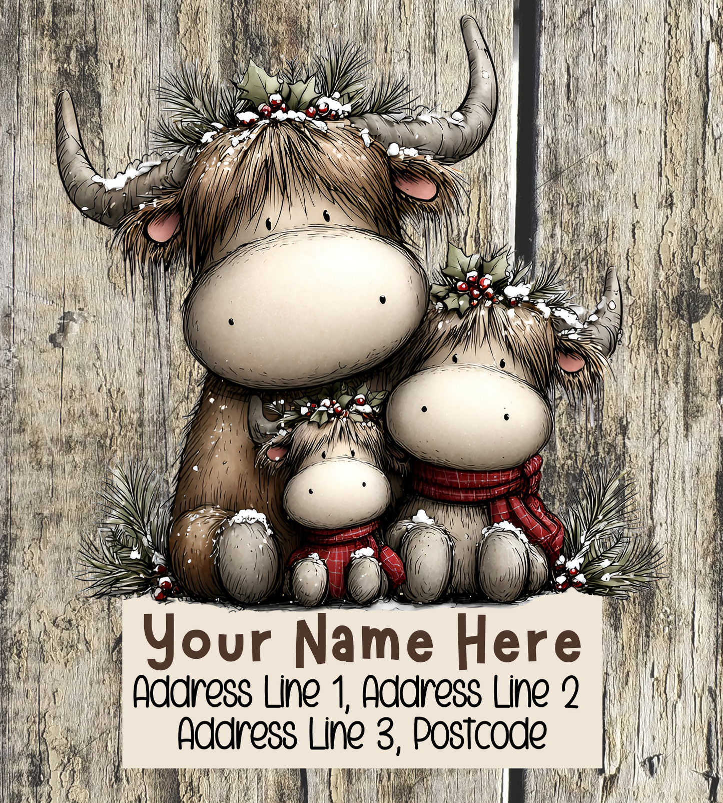 Highland Cow Christmas Address Labels