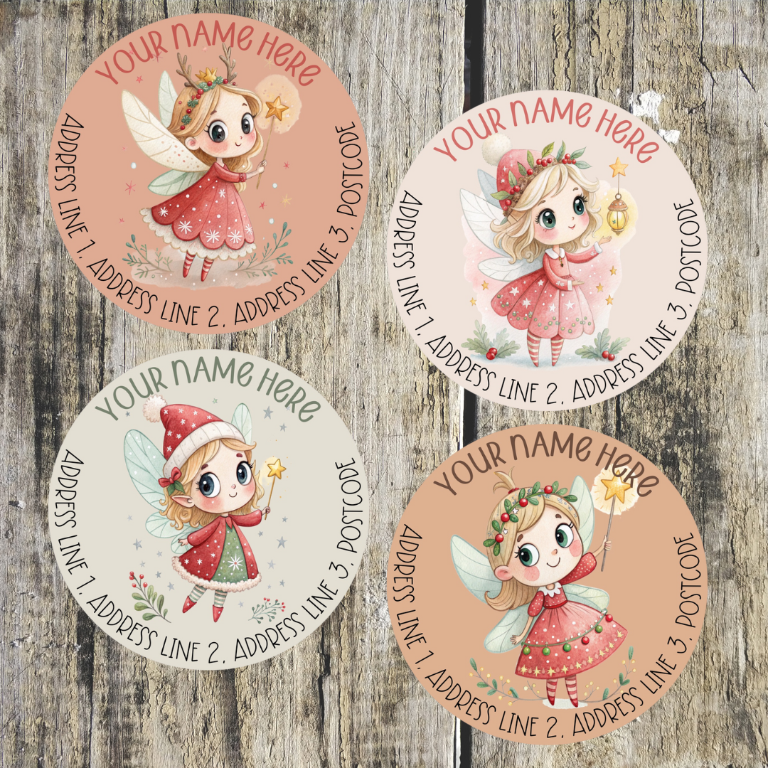 Christmas Fairy Round Address Labels