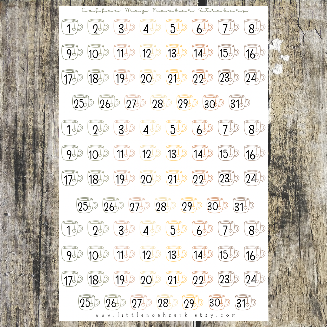 Coffee Mug Number Stickers