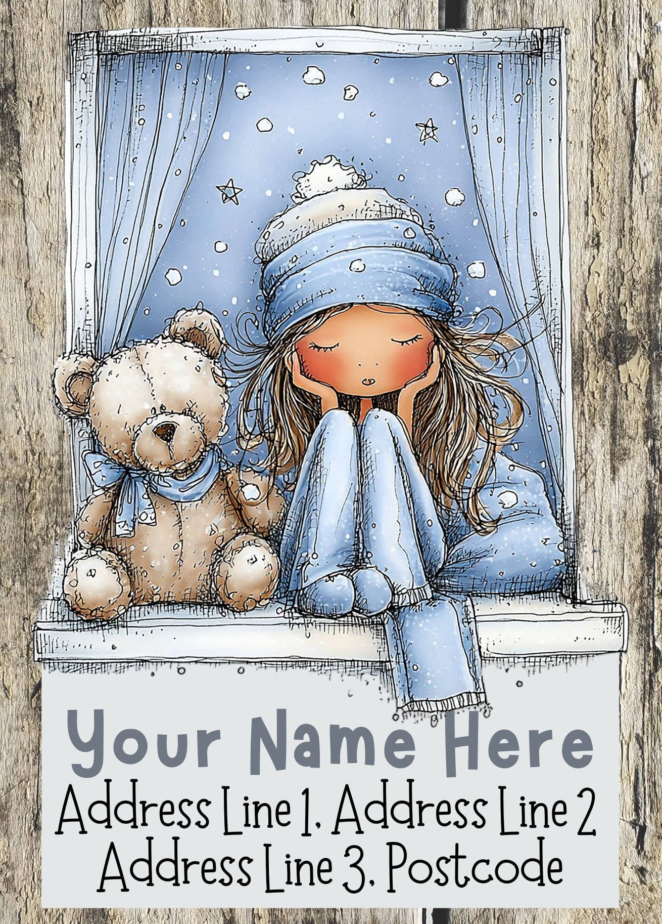 Blue Winter Girl Christmas Address Labels