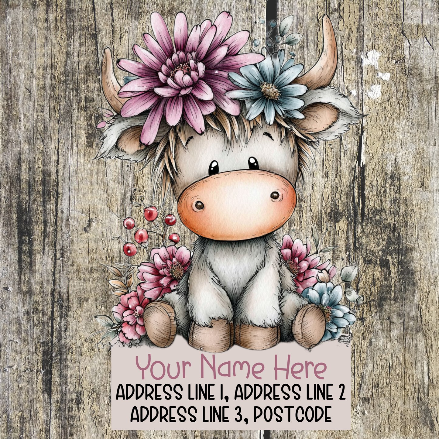 Autumn Floral Highland Cow Address Labels