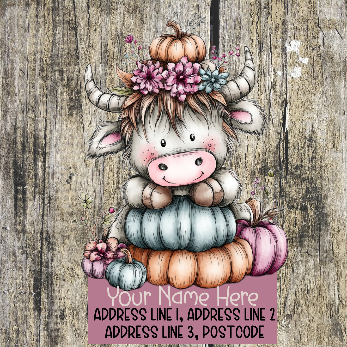 Autumn Floral Highland Cow Address Labels