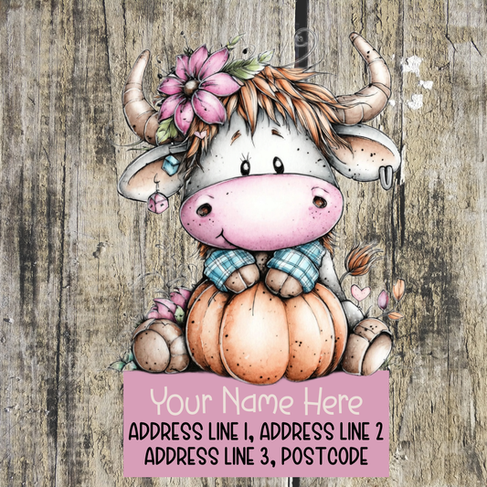 Autumn Floral Highland Cow Address Labels