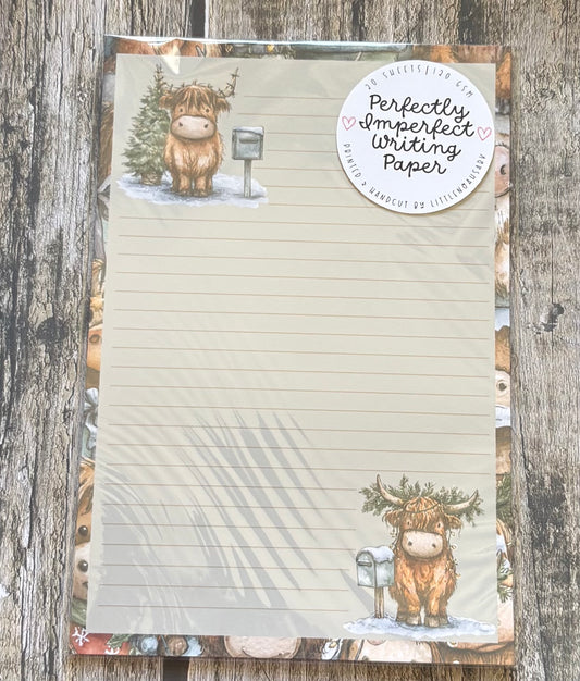 Christmas highland cow perfectly imperfect writing paper