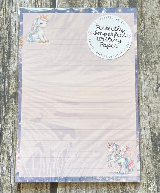 Purple unicorn perfectly imperfect writing paper