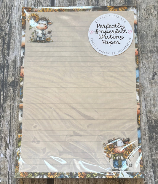 Sunflower highland cow perfectly imperfect writing paper