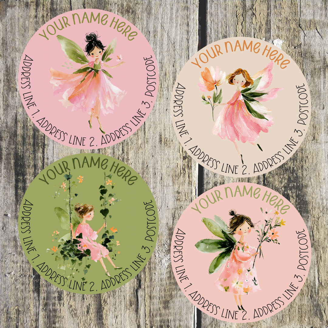 Flower Fairy Round Address Labels