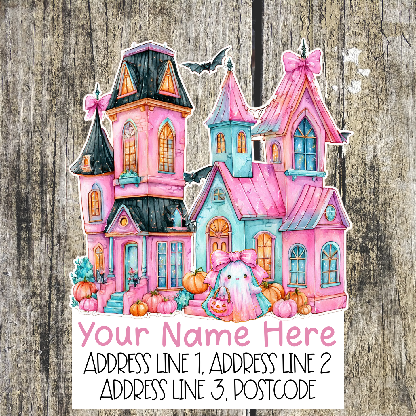 Pink Haunted House Address Labels