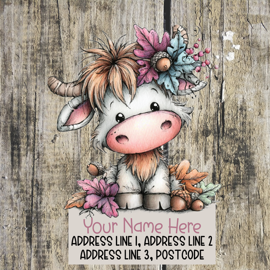 Autumn Floral Highland Cow Address Labels