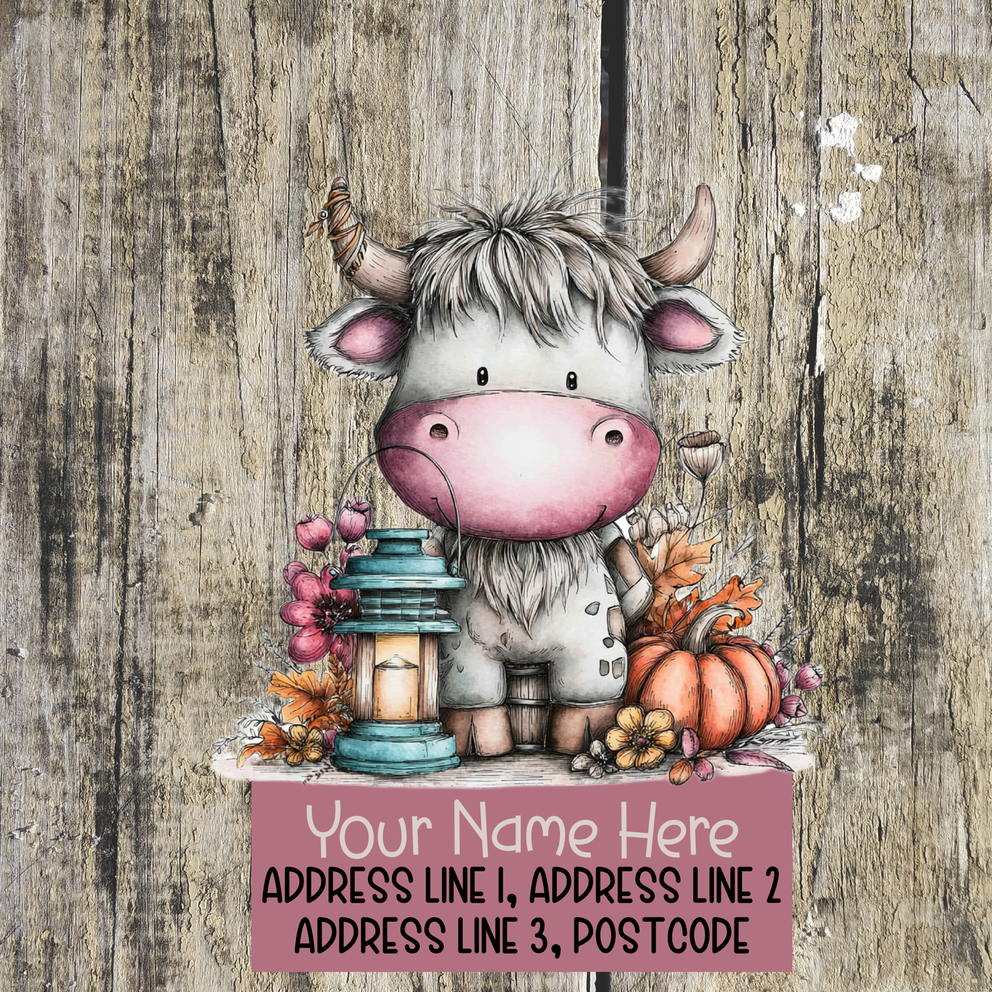 Autumn Floral Highland Cow Address Labels