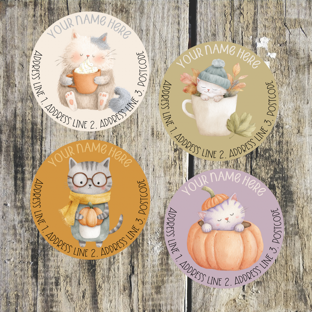 Cat Pumpkin Round Address Labels