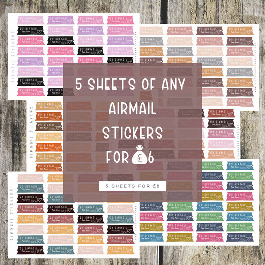 5 Sheet Airmail sticker bundle