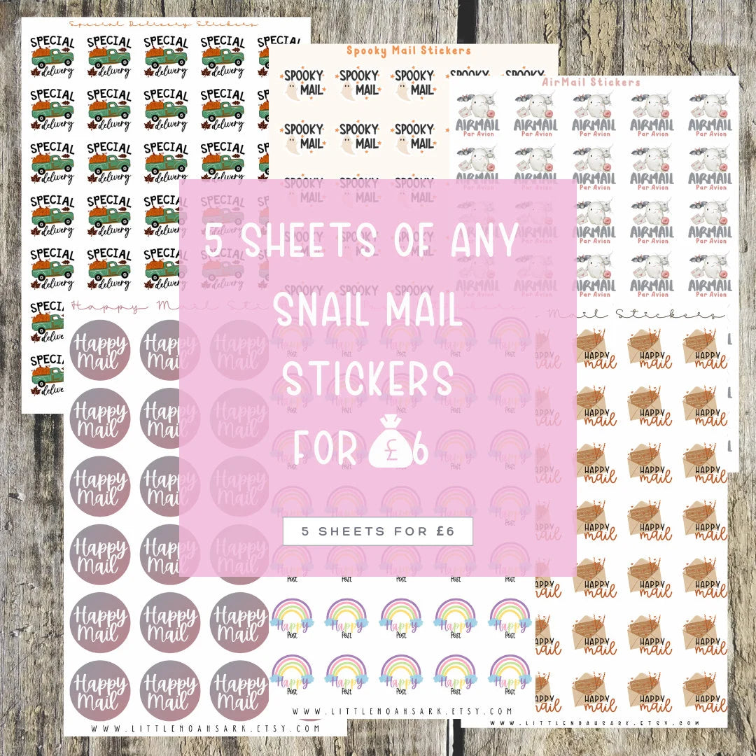 5 Sheet Happy/snail mail sticker bundle