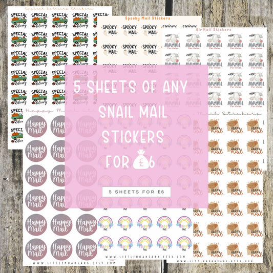 5 Sheet Happy/snail mail sticker bundle