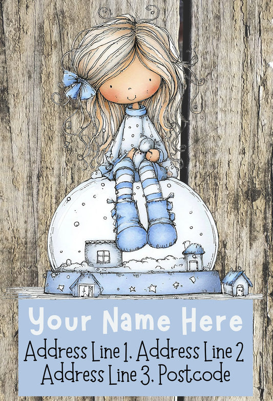 Blue Winter Girl Christmas Address Labels