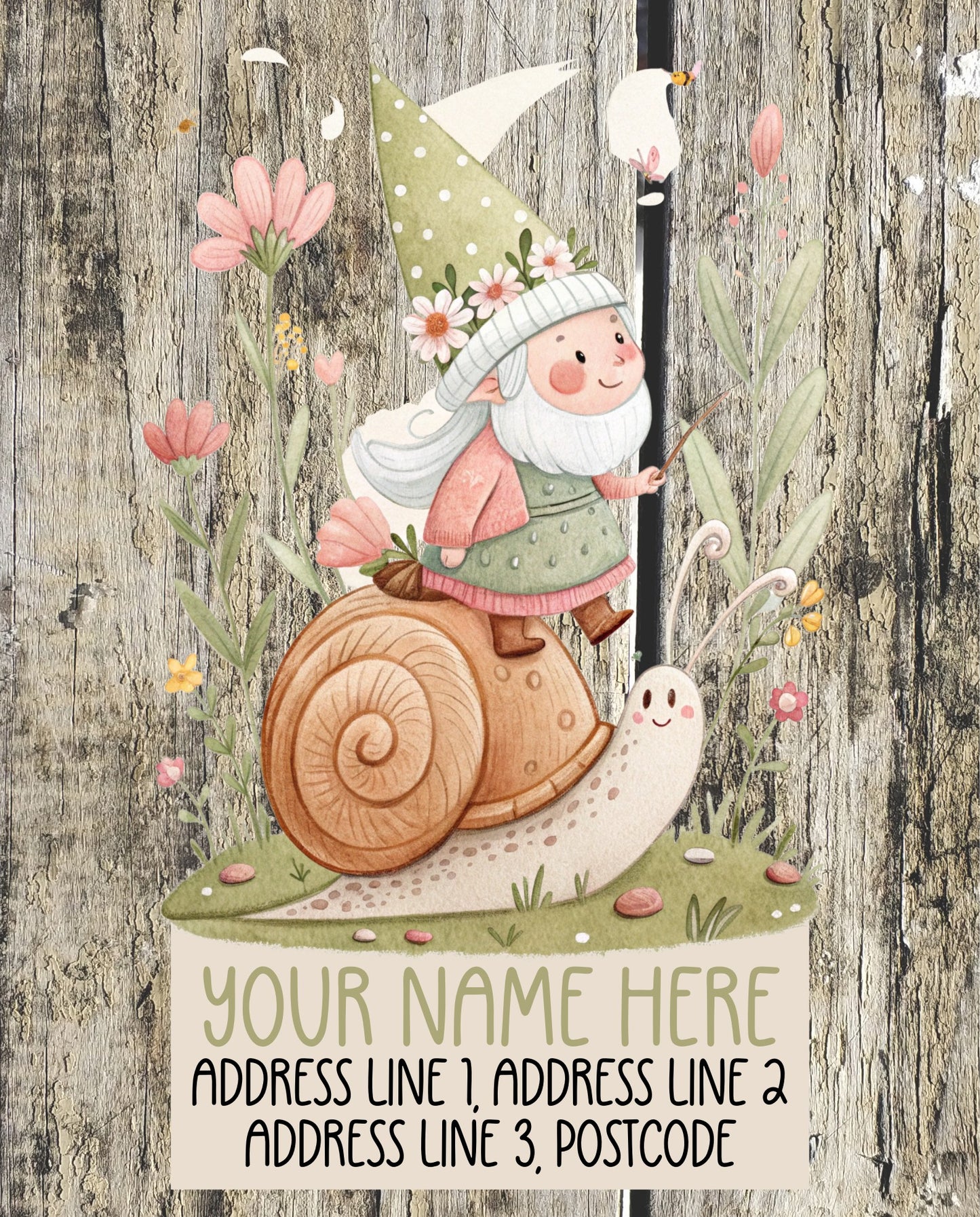 Gnome Riding Snail Address Labels