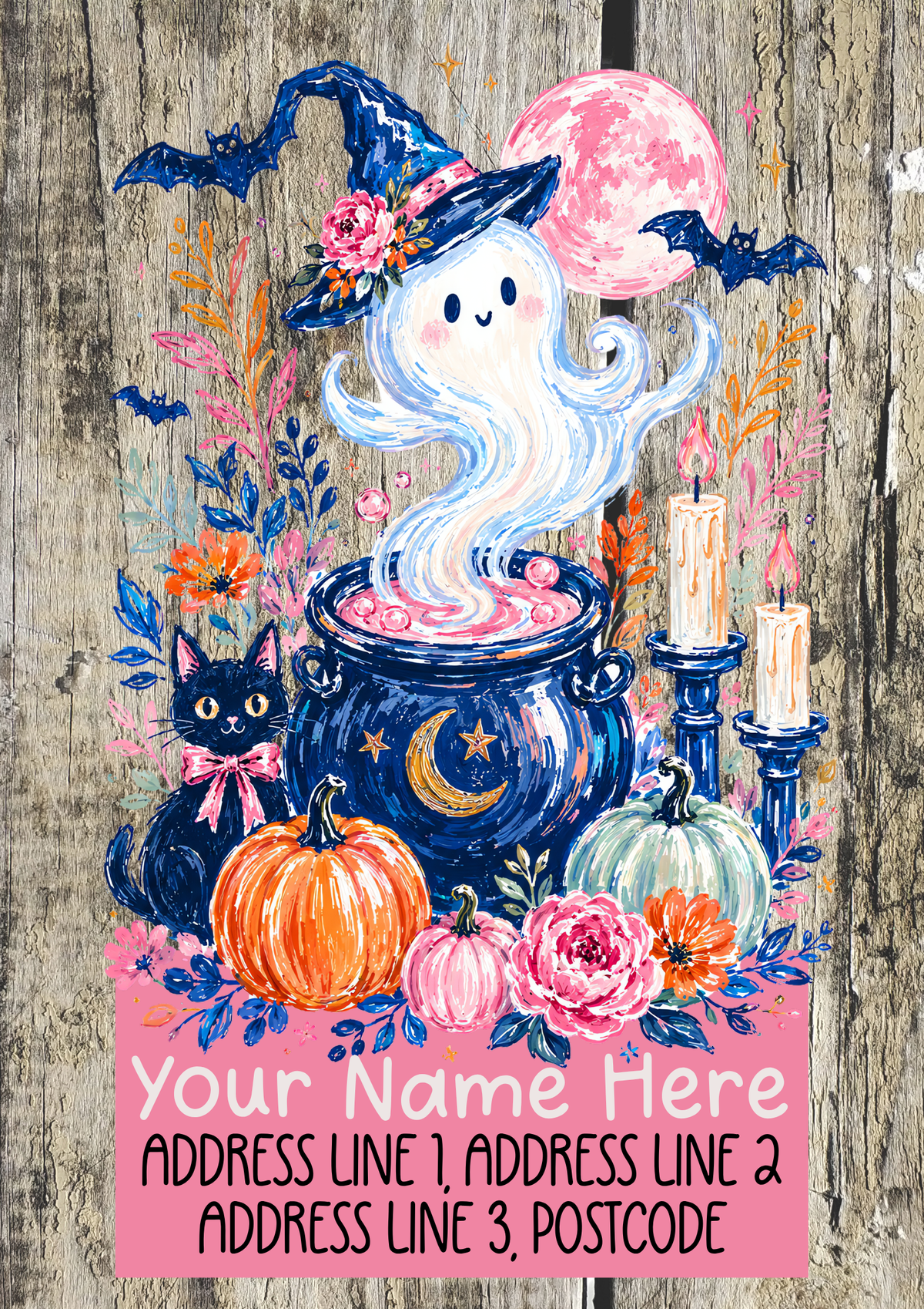 Watercolour Halloween Blue Address Labels