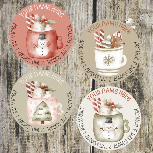 Christmas Mug Round Address Labels
