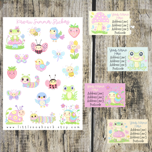 Kawaii summer address labels & stickers