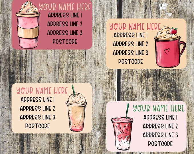 Pink Coffee Mini Address Labels