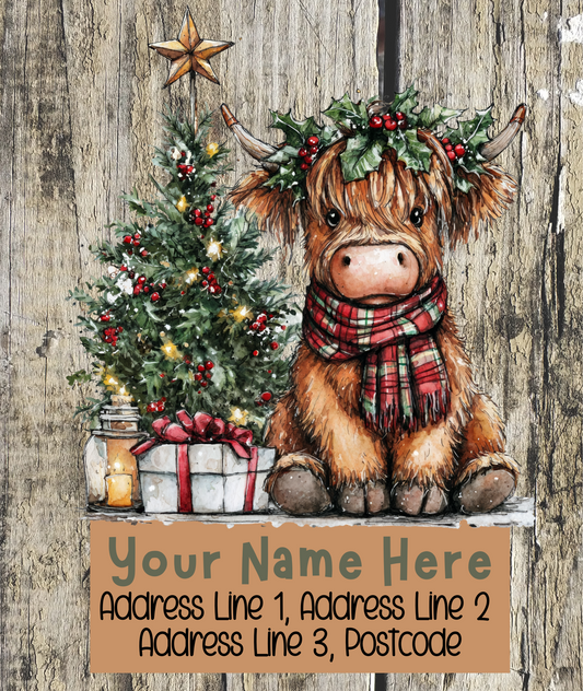 Highland Cow Christmas Address Labels