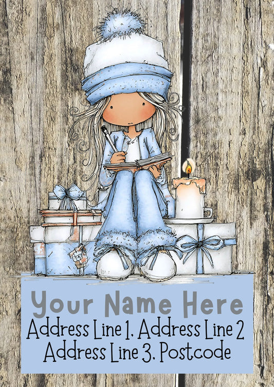 Blue Winter Girl Christmas Address Labels
