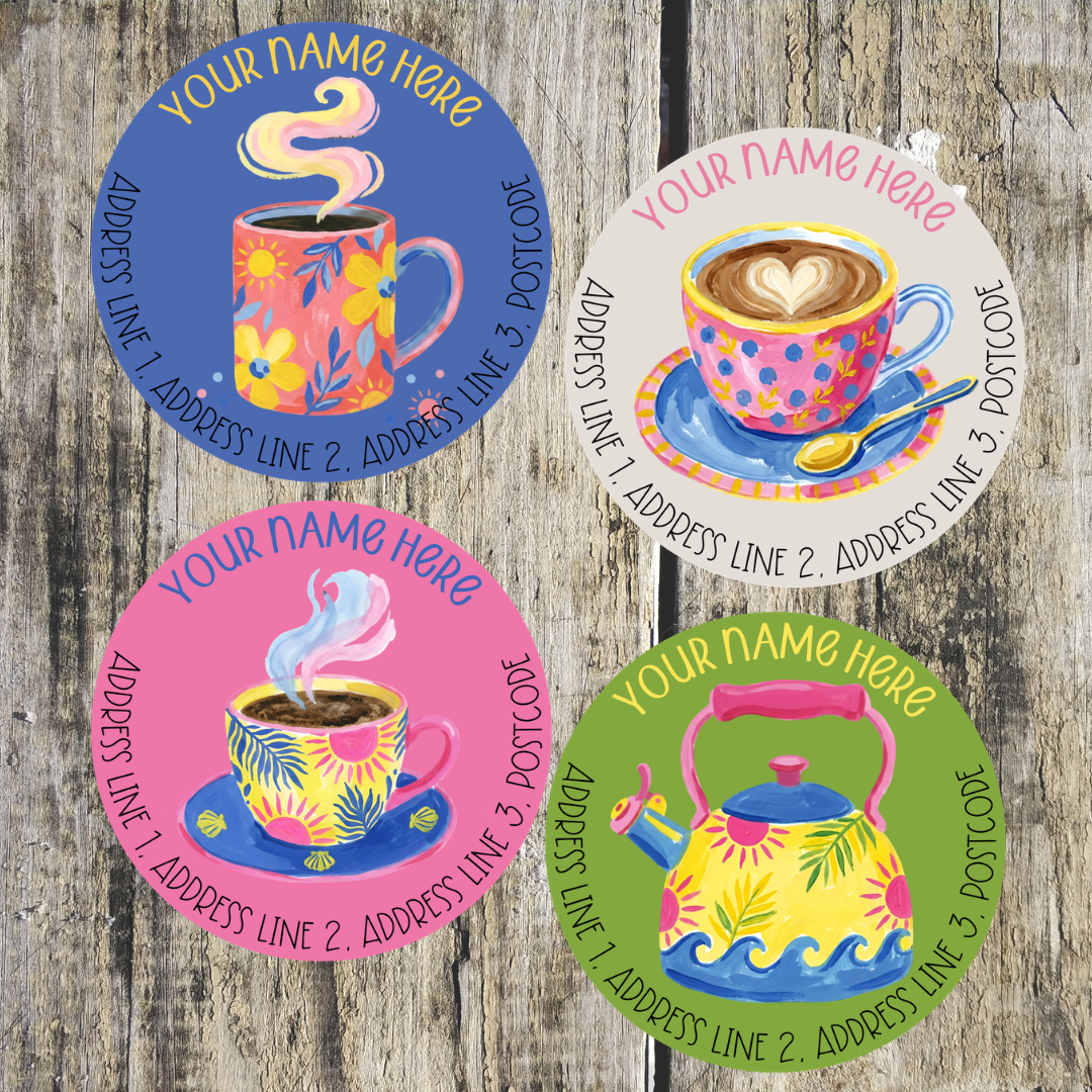 Bright Coffee Round Address Labels