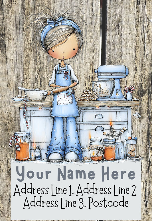 Blue Winter Girl Christmas Address Labels