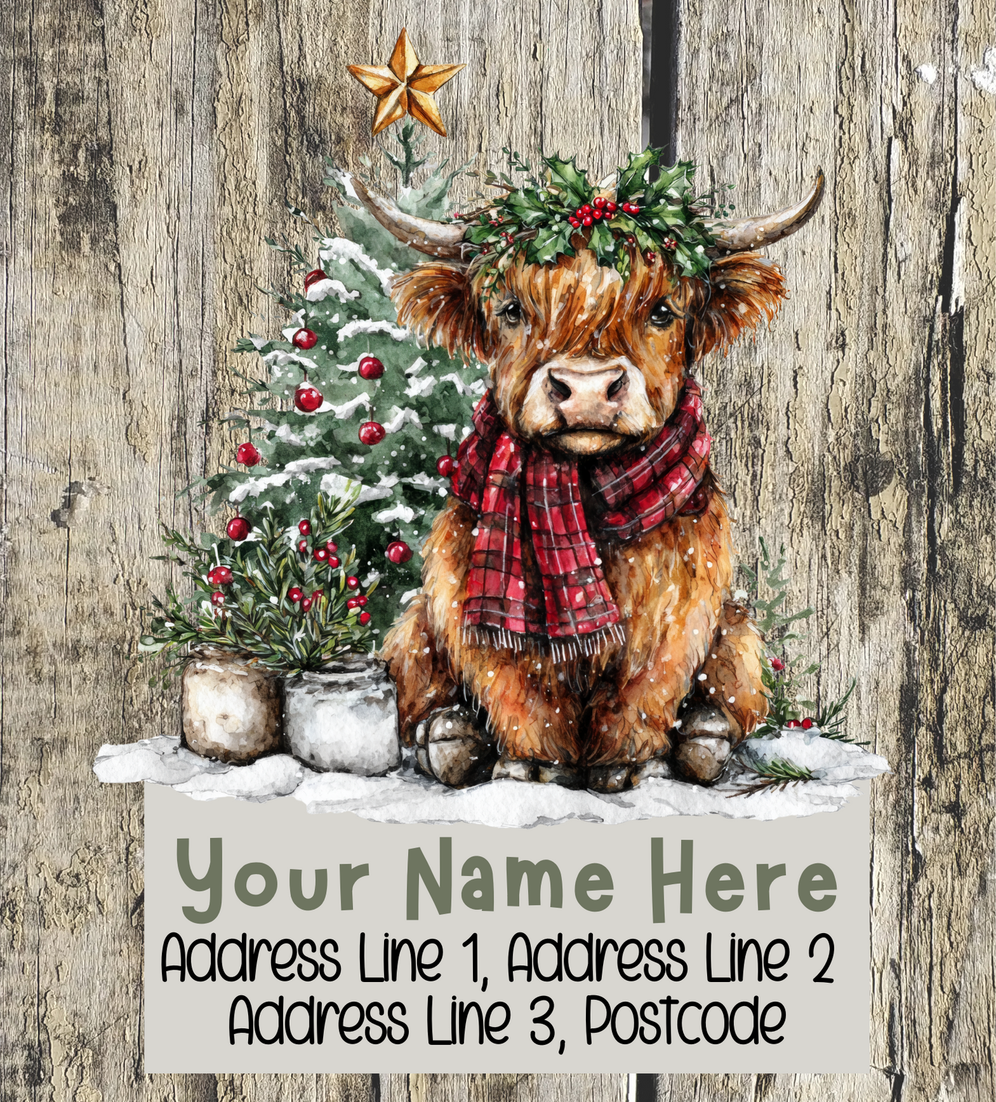 Highland Cow Christmas Address Labels