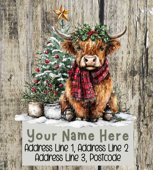 Highland Cow Christmas Address Labels