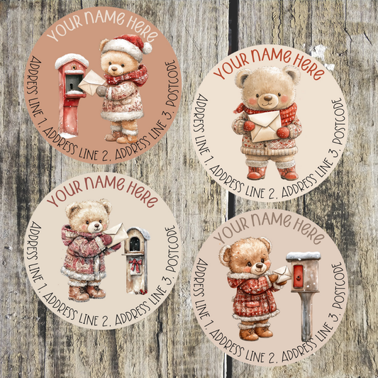 Christmas Bear Round Address Labels
