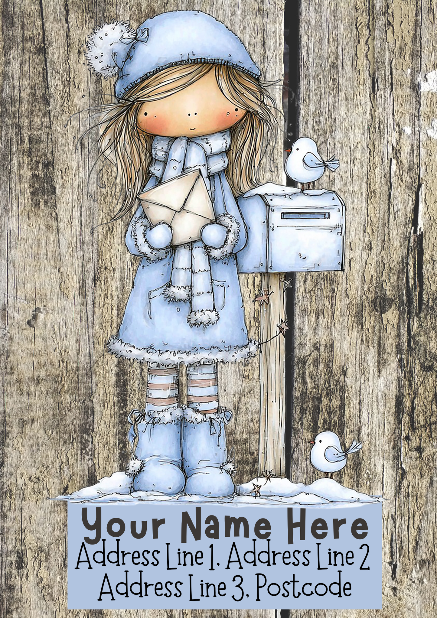 Blue Winter Girl Christmas Address Labels
