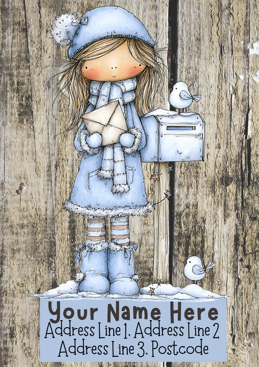 Blue Winter Girl Christmas Address Labels