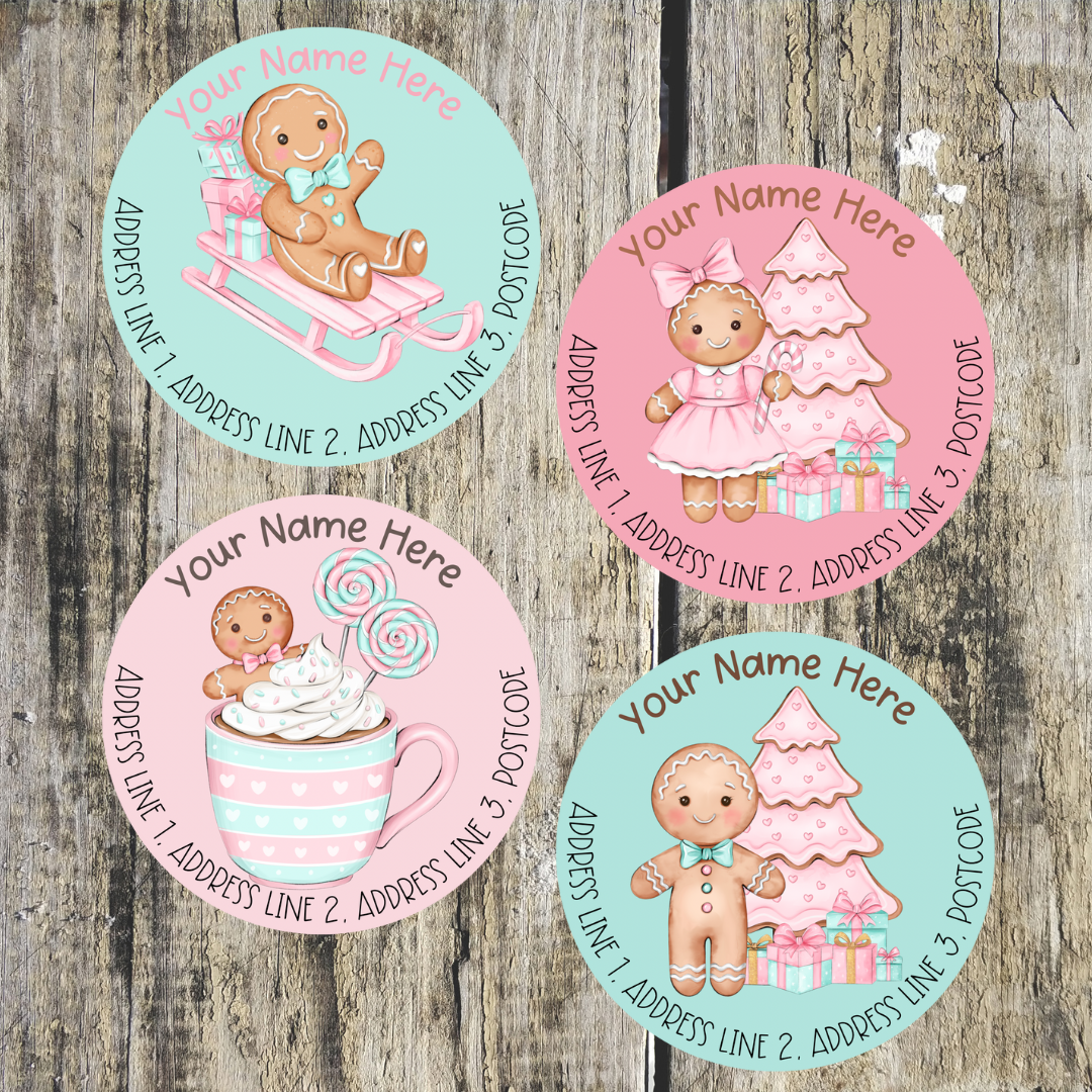 Cute Gingerbread Christmas Round Address Labels
