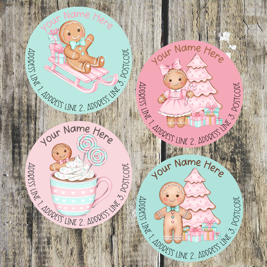 Cute Gingerbread Christmas Round Address Labels