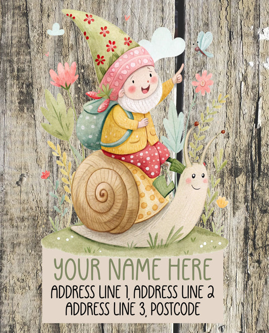 Gnome Riding Snail Address Labels