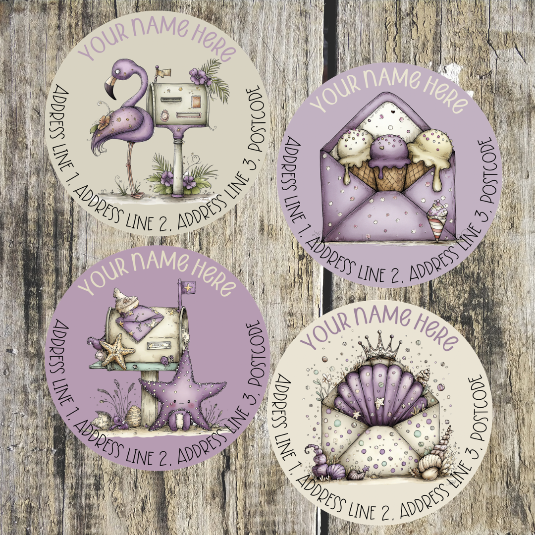 Summer Beach Mail Round Address Labels