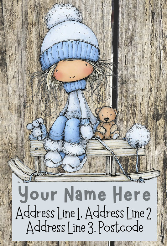 Blue Winter Girl Christmas Address Labels