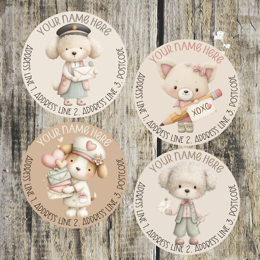 Puppy Mail Round Address Labels