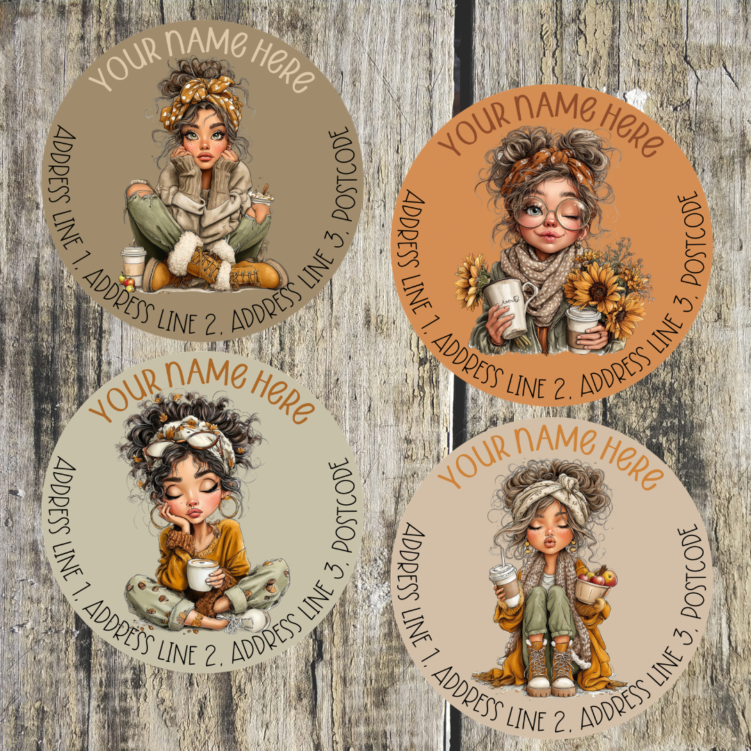 Coffee Girl Round Address Labels